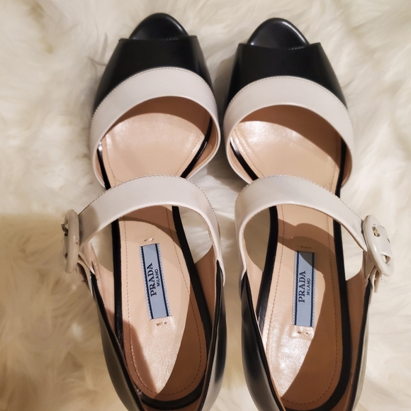 Prada Spazzolato Nero Talco Platform Heels - Picture 2 of 14